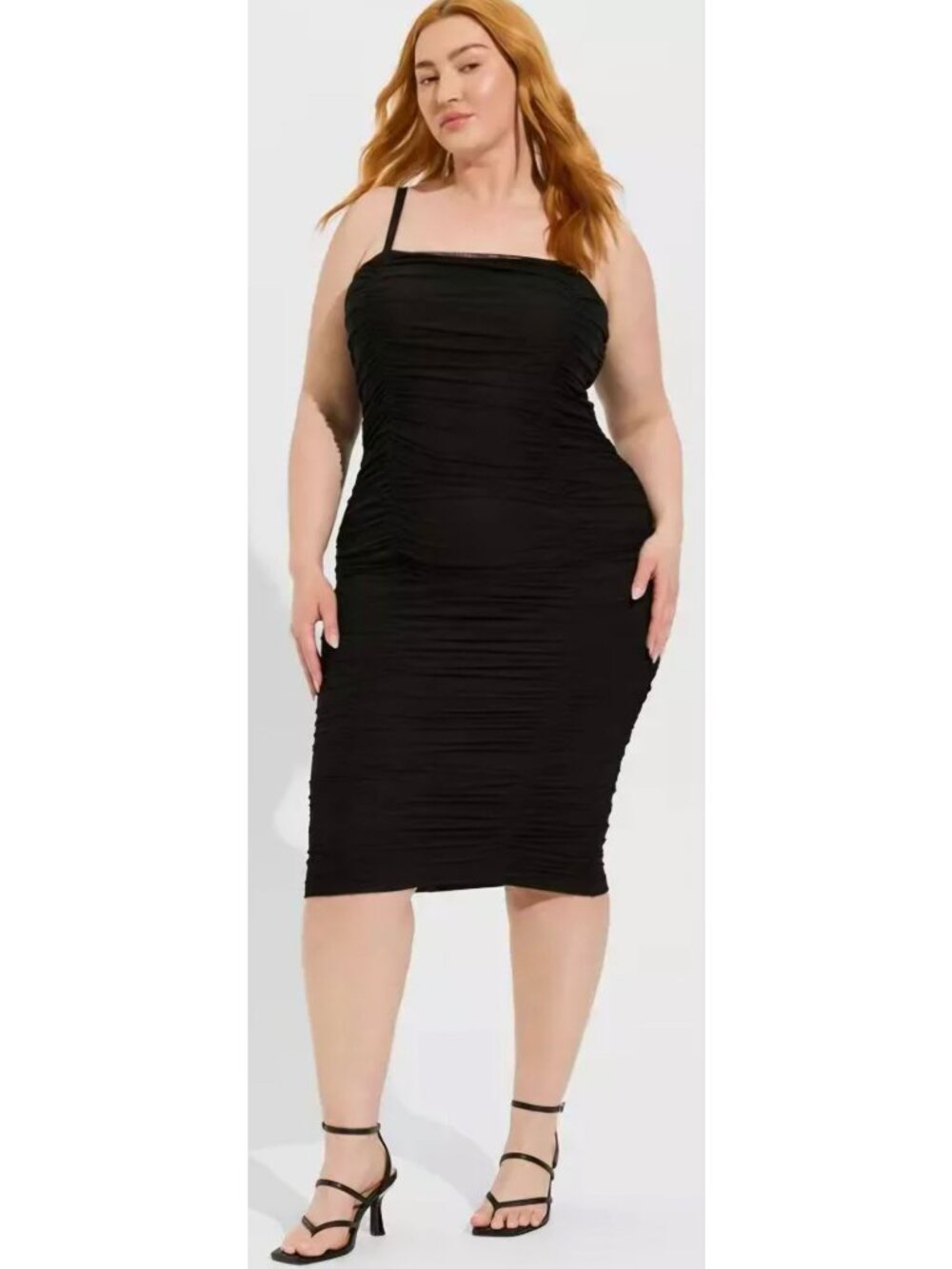 Torrid Black Square Neckline Ruched Body Con Mesh Midi Dress Size 3 EUC